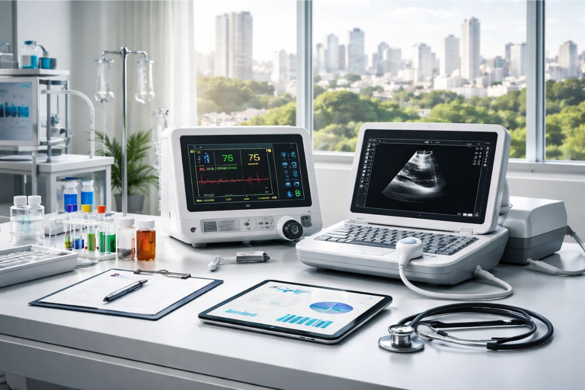 sprzęt medyczny ułożony na stole